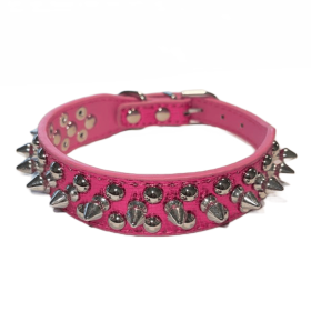 Spiked Studded Leather Dog Collar Rivets Pet Small Large Cat Pit Bull Adjustable (Color: Rose Sparkle, size: XS)